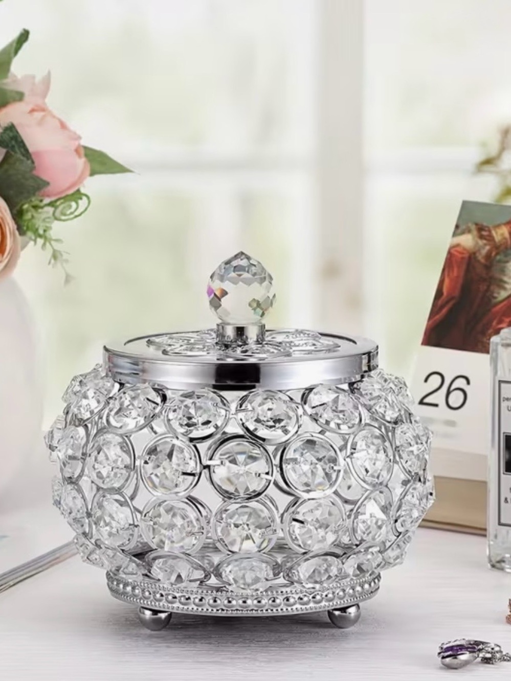 Luxury Crystal Decorative with Silver Accent Jewelry Box/Candy Dish NEW